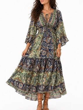 Y118. NWT Bohemian Paisley Maxi Dress in Navy & Green